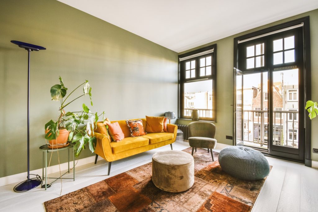 Light living room with balcony door
